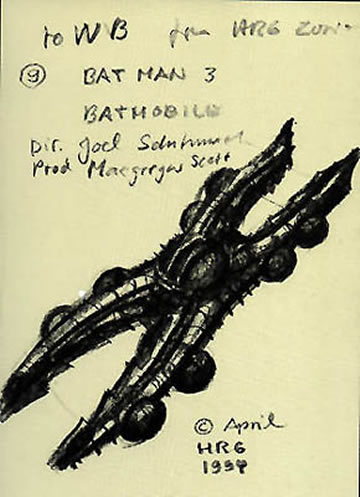 Boceto de Giger para el Batmóvil de Batman Forever
