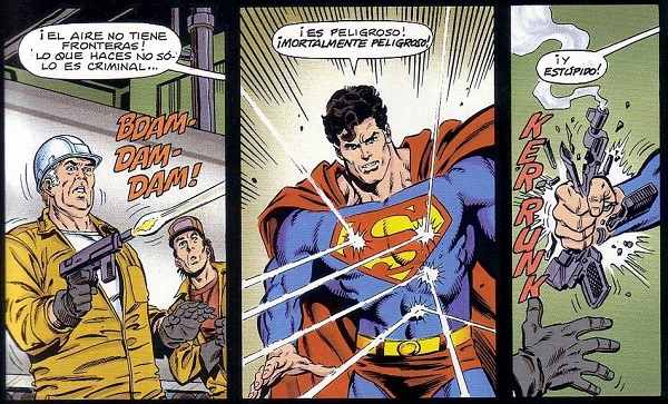 ¿Se cansarán algún día los malos de disparar inútilmente a Superman?