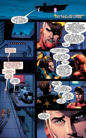 Tony Stark intentando reclutar a Nova para su causa