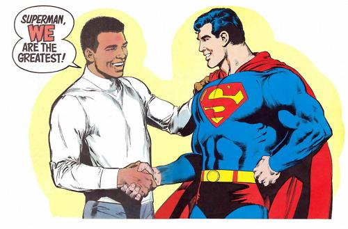 Muhammad Alí y Superman retratados por Neal Adams