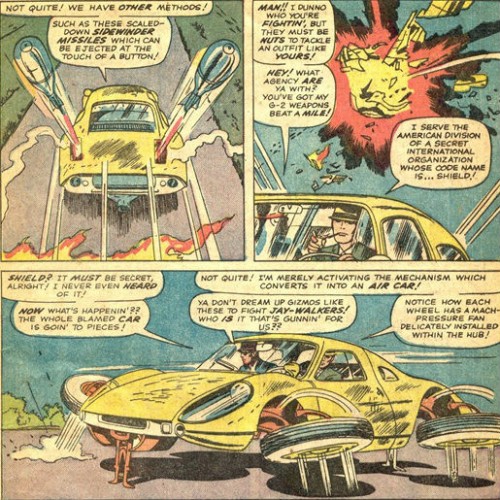Primer coche volador, obra de Jack Kirby.