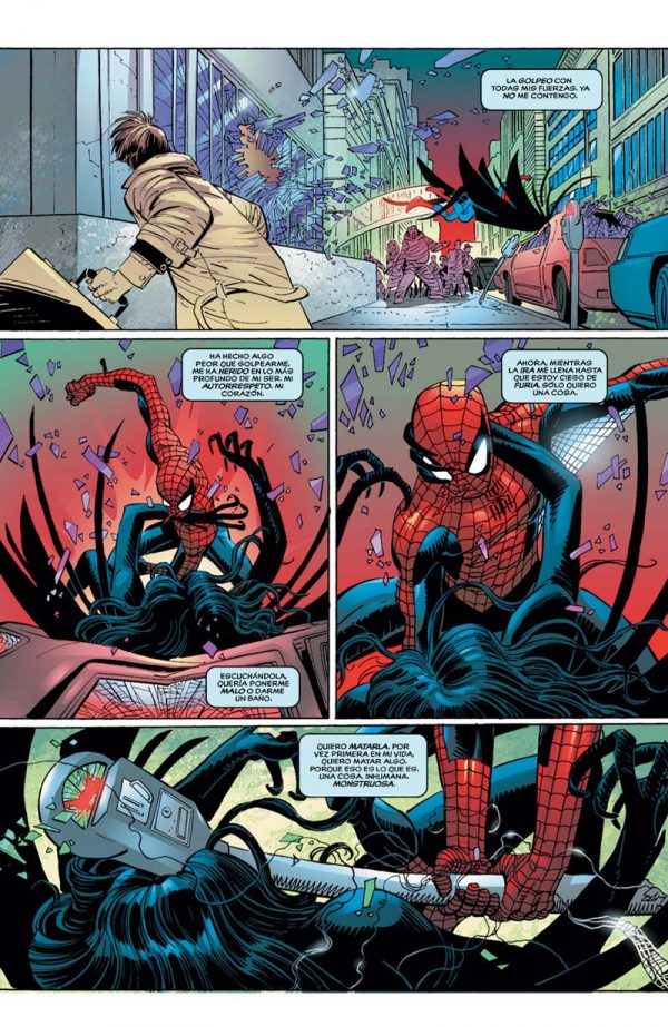 Escena de la batalla entre Spiderman y Avispa arañera.