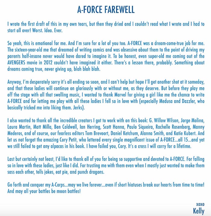 Carta de despedida de A-Force