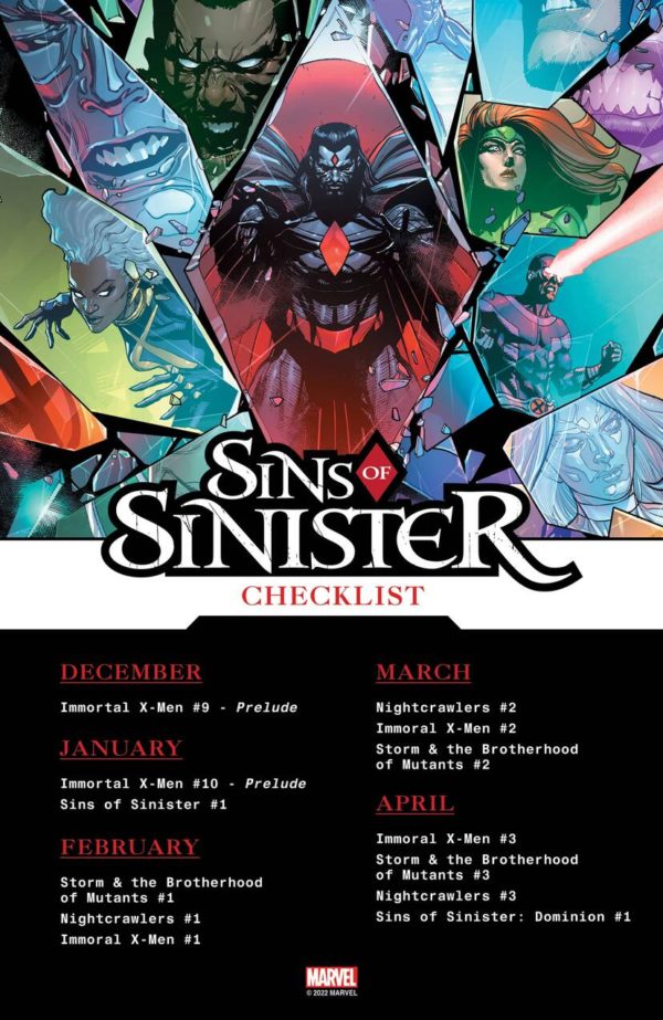 Sins of Sinister Checklist Boletín Marvel