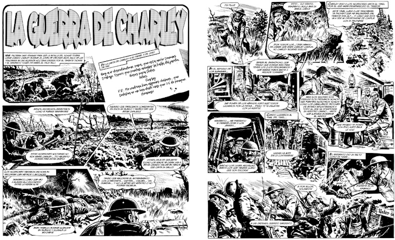 Páginas de La guerra de Charley de Pat Mills y Joe Colquhoun